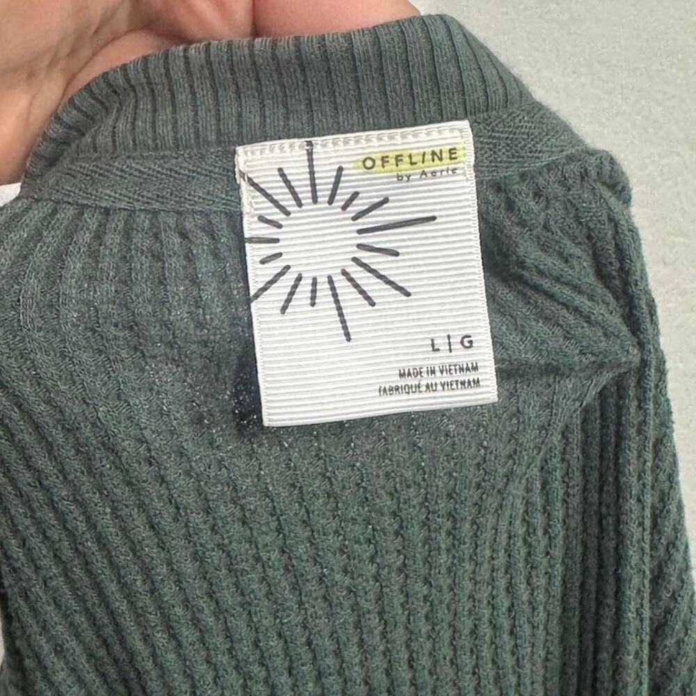 aerie Dark Green Off-Shoulder Waffle Knit Top - Picture 5 of 6